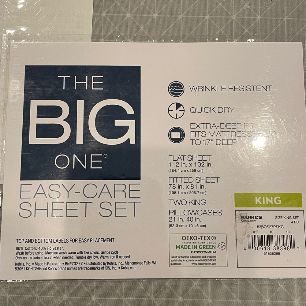 Kohl's The Big One Easy-Care King Sheet Set - White and Gray